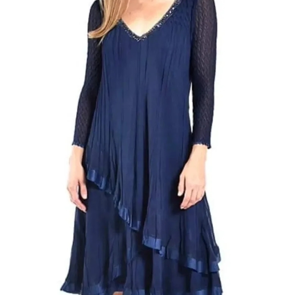 NWT Komarov Midnight Blue Long Sleeve Dress